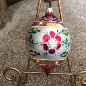 VTG Modern Blown Glass Pictured FLOWER Jumbo DROP Christmas Ornament Poland
